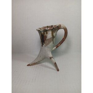 Vintage Signed Studio Pottery Chinese Culture 3 Leg Wine Goblet Cup Mug
